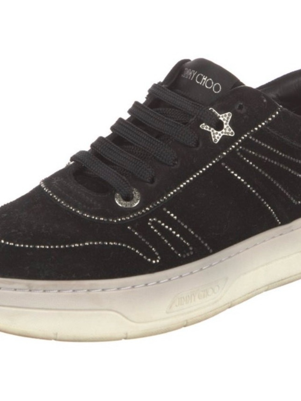 Jimmy Choo Black Suede Men's Low-Top Sneaker with Crystal Trim